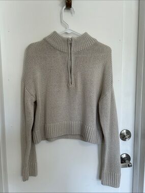 cupcakes & cashmere Cropped Half-Zip Mock Neck Sweater - Light Taupe